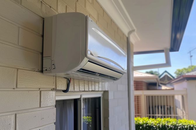 Chemical washing of outdoor air conditioner in residential setting for maintenance.