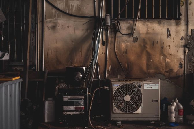 A dusty and neglected air conditioning unit undergoes a chemical wash. A dusty and neglected air conditioning unit undergoes a chemical wash.