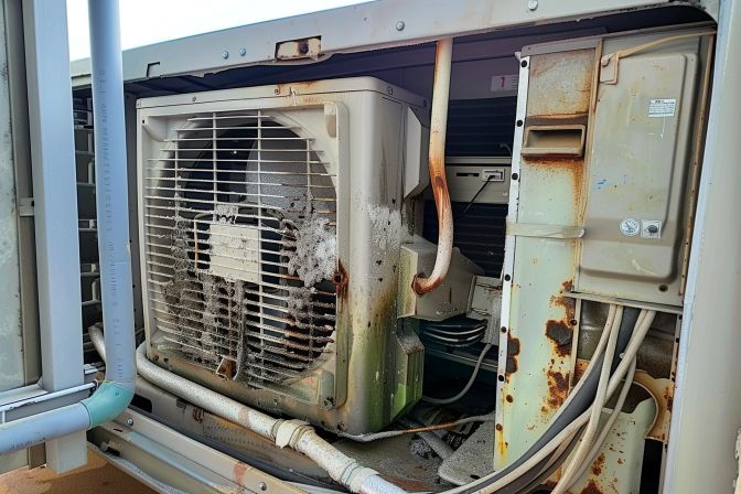 Cleaning and chemical wash maintenance of air conditioning unit process. Cleaning and chemical wash maintenance of air conditioning unit process.