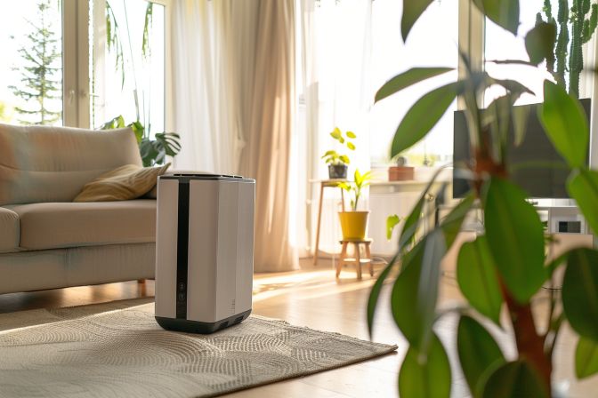A home air conditioning unit with advanced filtering technology improves air quality. A home air conditioning unit with advanced filtering technology improves air quality.