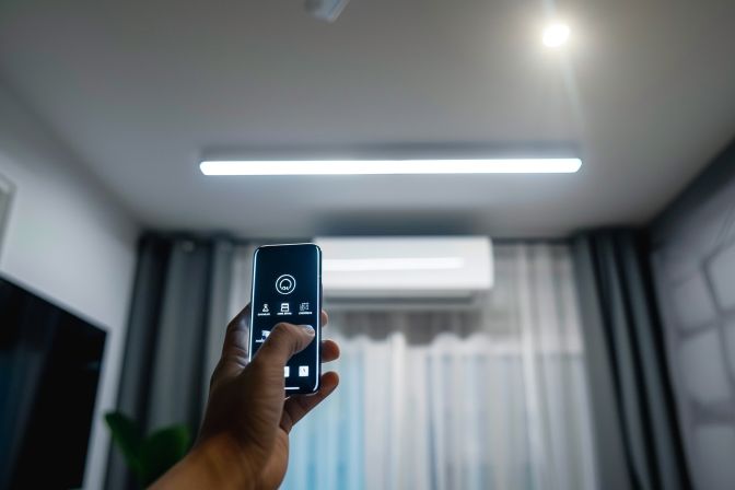 A smart device controls an indoor air conditioner unit. A smart device controls an indoor air conditioner unit.